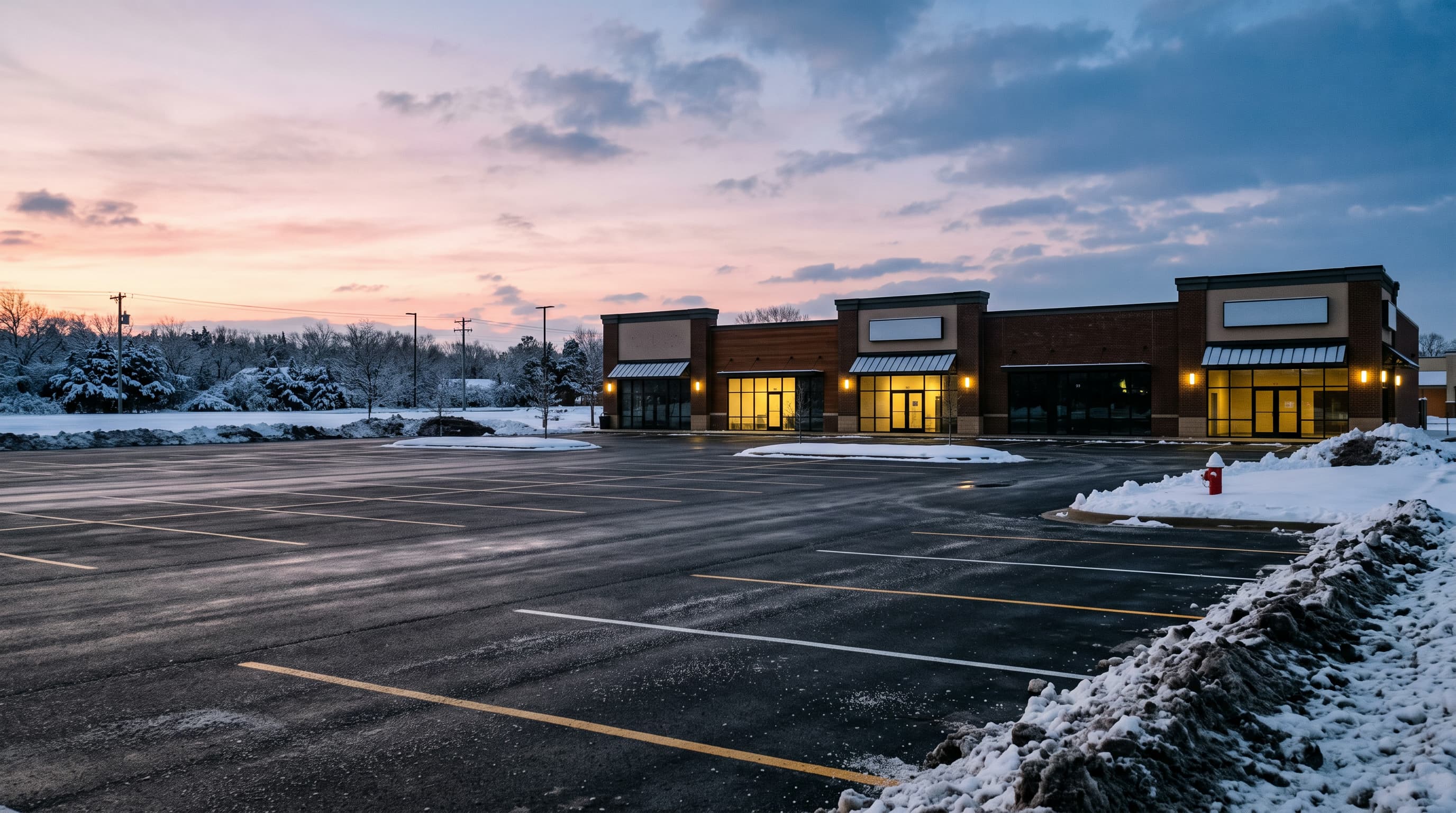 Cleared and treated commercial lot at dawn